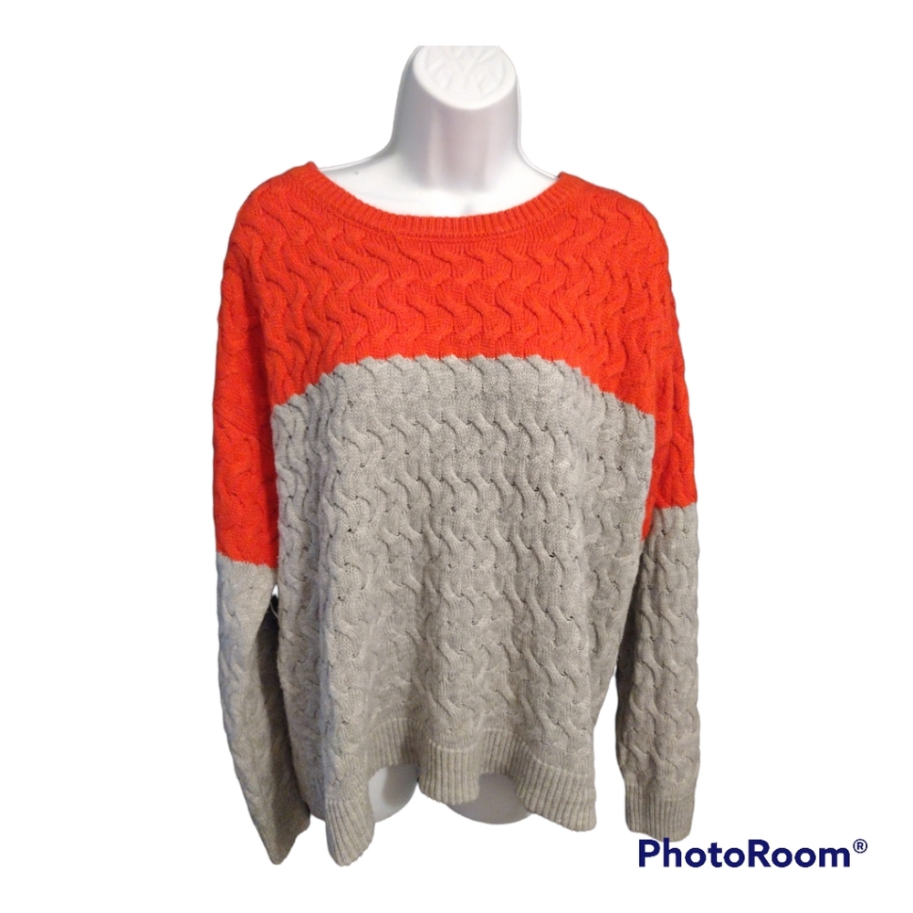 Fashion Avenue Orange and Grey blocked sweater